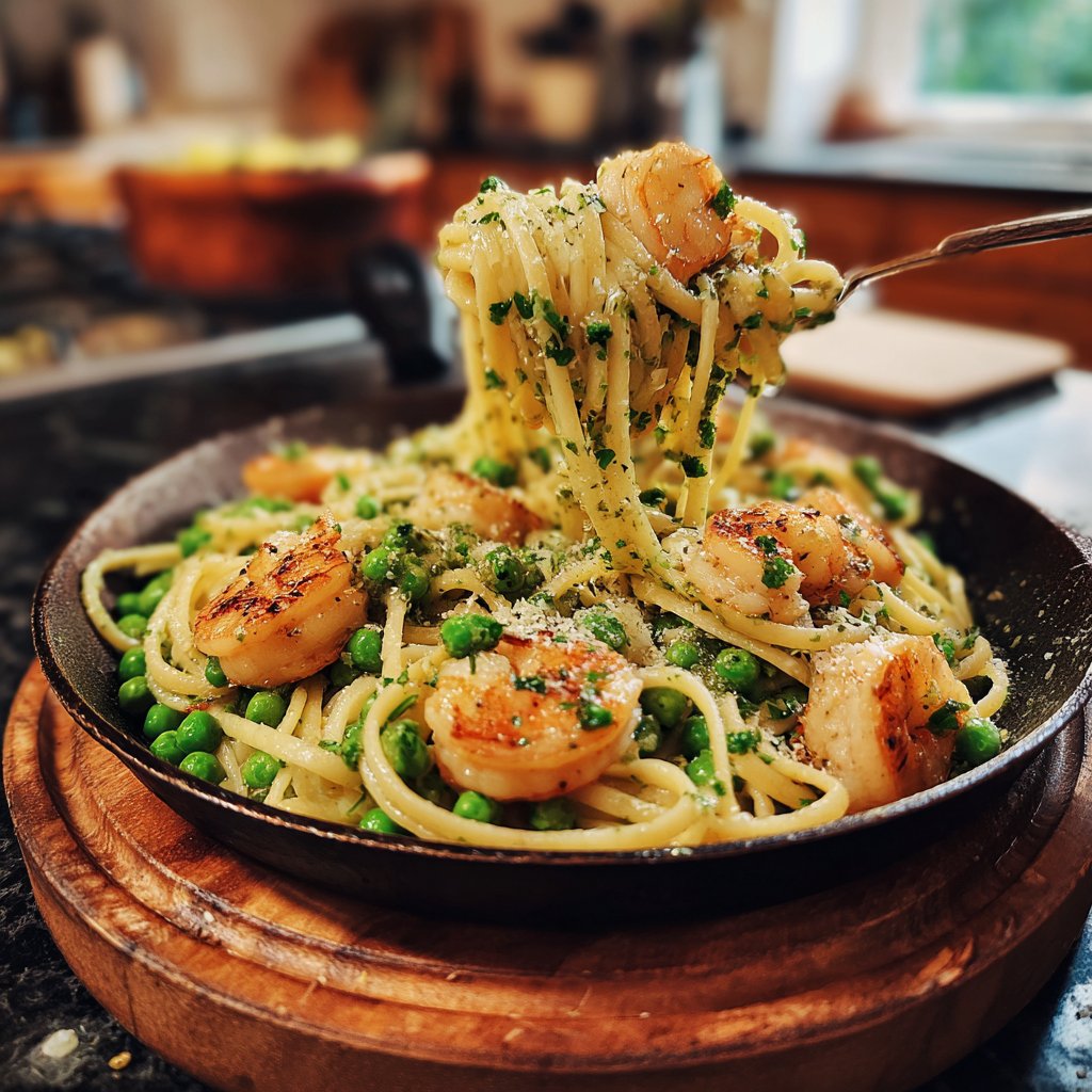 Seared Shrimp and Pea Pasta