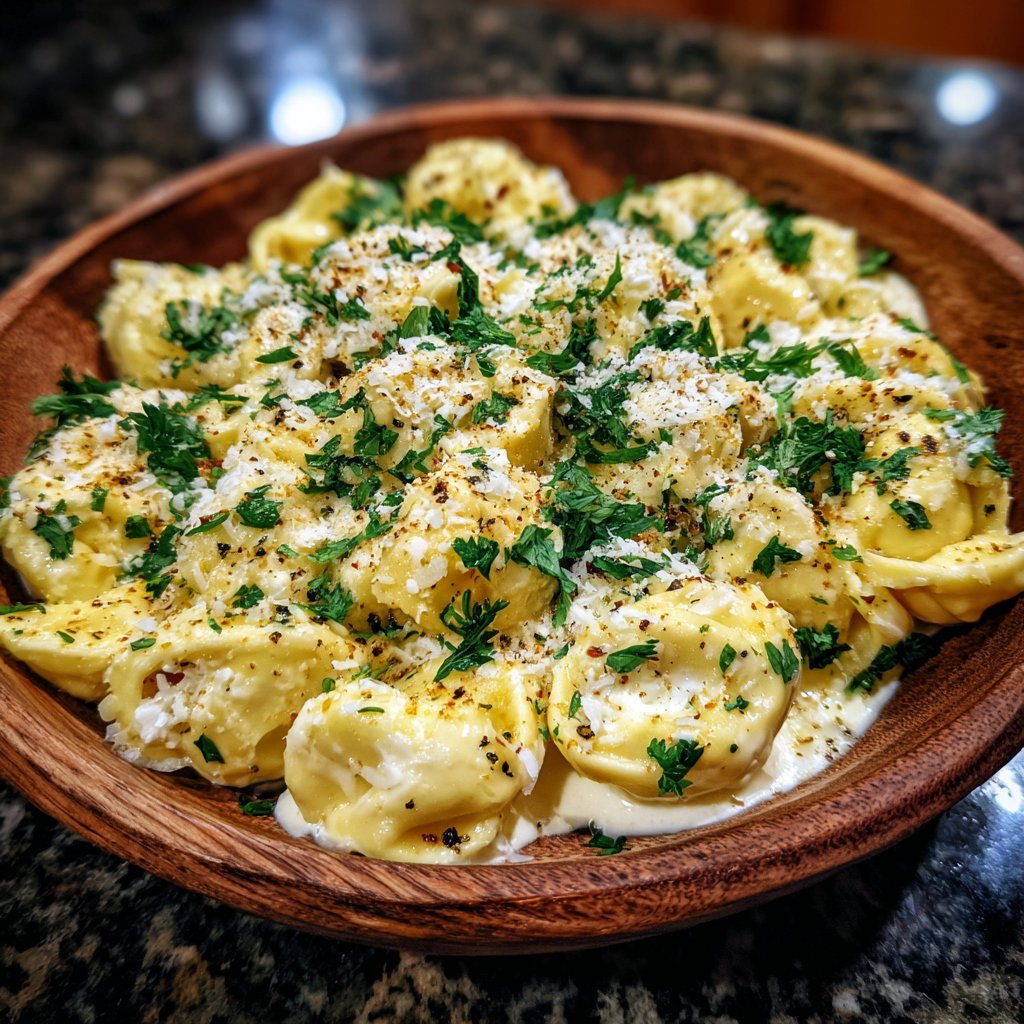 One Pot Creamy Garlic Tortellini Alfredo
