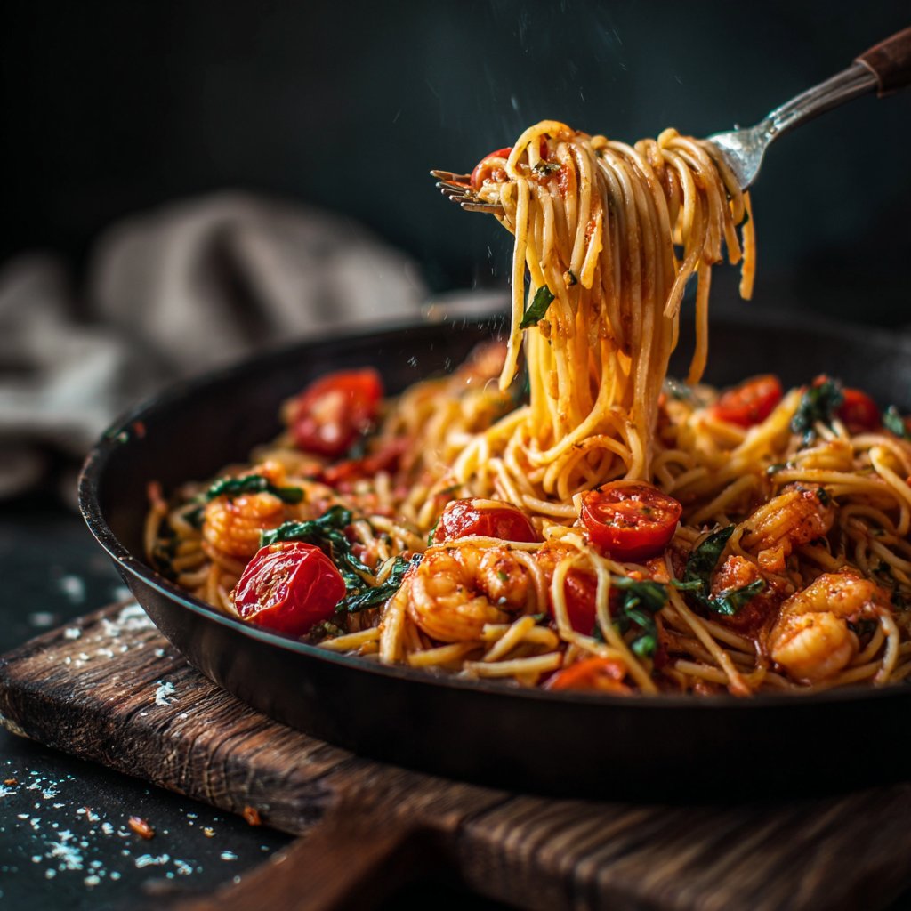 Shrimp Tomato Basil Spaghetti